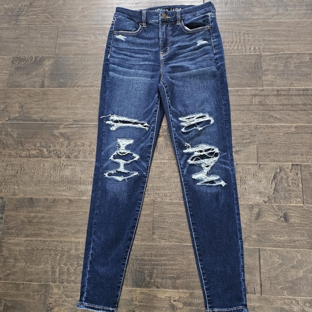 New American Eagle Women's Distressed High-Rise Jeggings Sz 4